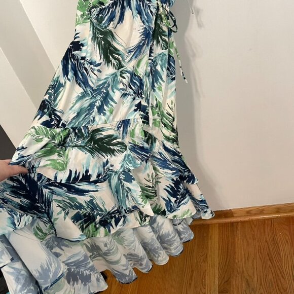NEW NWT ADELYN RAE Nevina Ruffle Wrap Front Maxi Dress Multi Palm Leaf Tropical - Picture 10 of 16